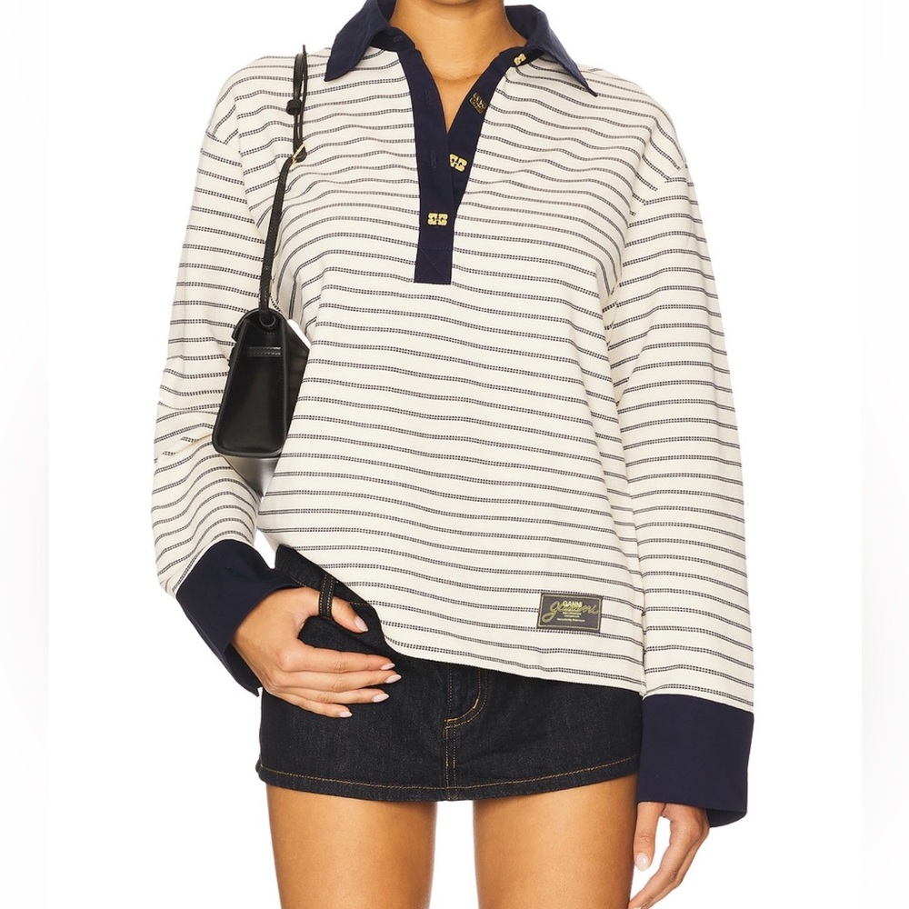 NWT Ganni Navy and White Rugby Shirt